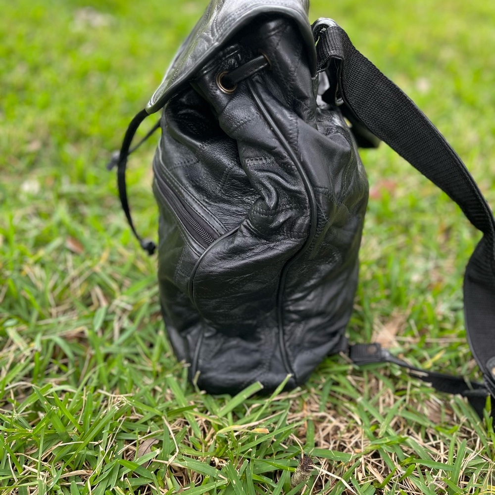 Genuine Black Leather Patchwork Backpack Y2k - image 2